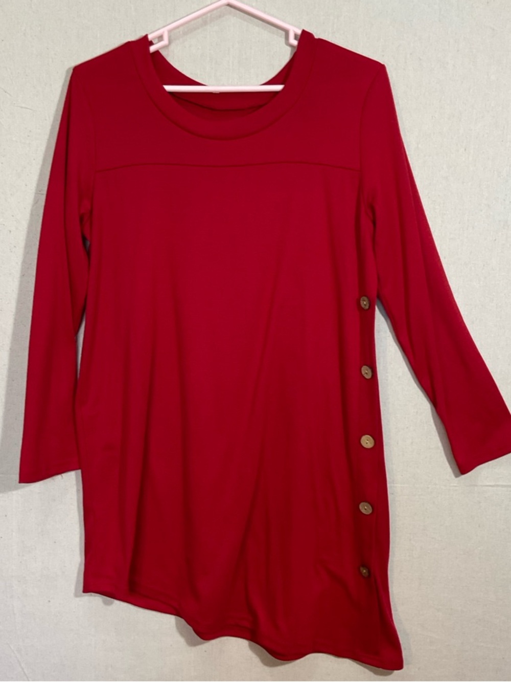 RED asymmetrical  tunic top with side Buttons  – medium/ large A++